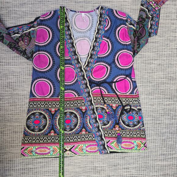 ETHNC Wrap Top Womens Small Colorful Bohemian Boho Bollywood Travel Vacay Kimono - Picture 6 of 9